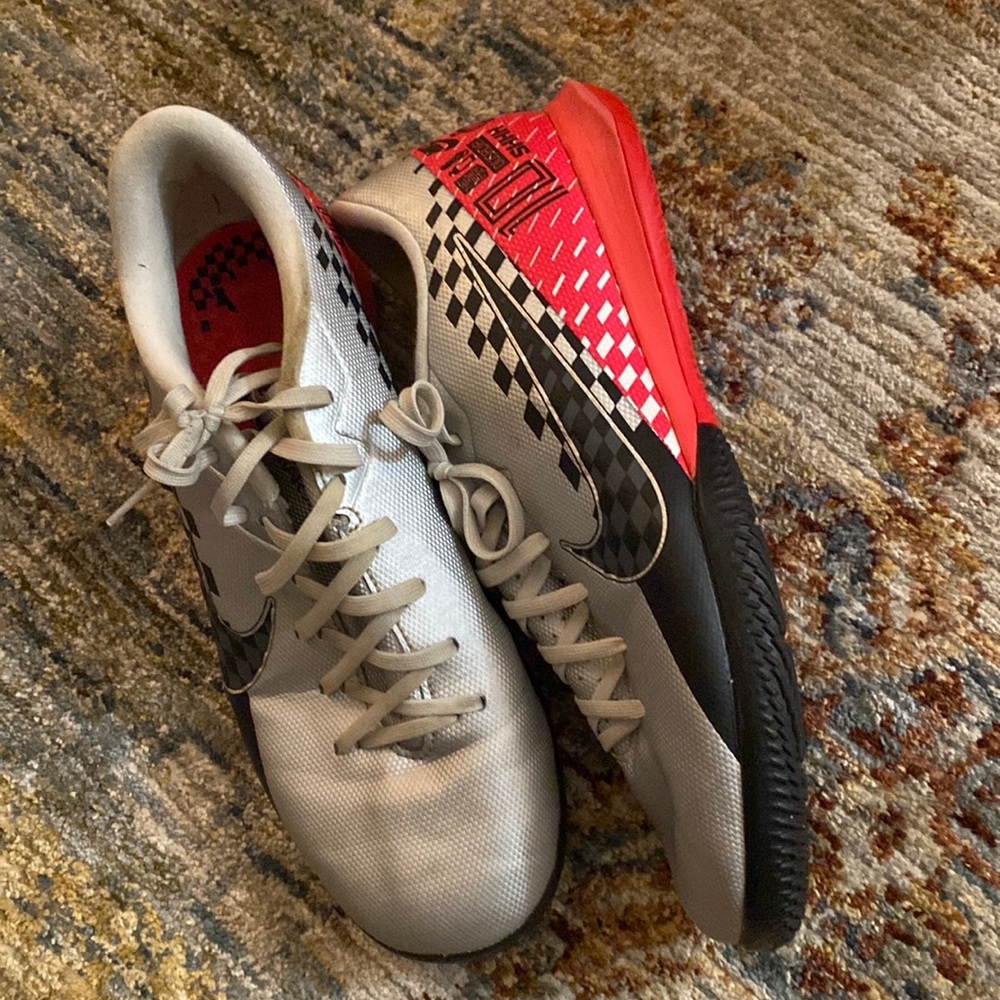 Indoor soccer shoes by Nike- pink and silver